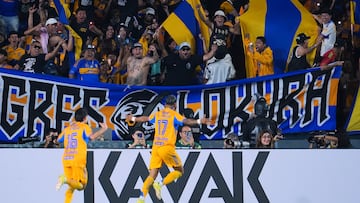 Rodrigo Aguirre celebrates his goal 4-0 of Tigres during the round of 16 second leg match between Tigres UANL and FC Cincinnati as part of the CONCACAF Champions Cup 2026, at Universitario Stadium, on March 19, 2026 in Monterrey, Nuevo Leon, Mexico.