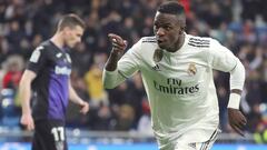 GRAF6593. MADRID, 09/01/2019.- El delantero brasile&ntilde;o del Real Madrid, Vinicius Junior, celebra el tercer gol del equipo blanco durante el encuentro correspondiente a la ida de los octavos de final de la Copa del Rey que disputan frente al Legan&ea