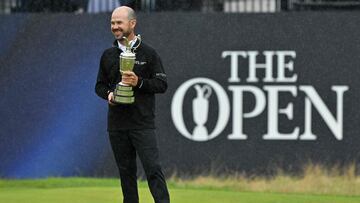 US golfer Brian Harman poses with the Claret Jug, the trophy for the Champion golfer of the year after winning the 151st British Open Golf Championship at Royal Liverpool Golf Course in Hoylake, north west England on July 23, 2023. (Photo by Glyn KIRK / AFP) / RESTRICTED TO EDITORIAL USE