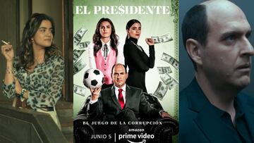Paulita Gaitán, el cartel promocional de la serie 'El Presidente' (Amazon Prime Video) y Andrés Parra.