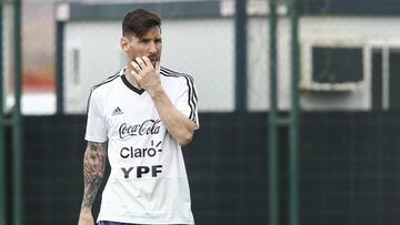 Messi, en un entrenamiento con Argentina.