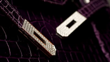 A Hermes Birkin handbag with 8.2 carats of diamonds on the bag bag an 1.64 carats of diamonds on the padlock photographed in the Houston Chronicle studio Tuesday, Aug. 18, 2009, in Houston.(Photo by James Nielsen/Houston Chronicle via Getty Images)