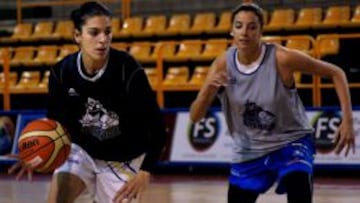 Marta Xargay y Mariona Ortiz durante el entrenamiento del lunes.