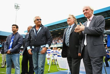 Stan Bowles (right), Gerry Francis (2nd right), Flavio Briatore (3rd right), Les Ferdinand and Amit Bhatia (left) during the unveiling the new club badge during the Coca Cola Championship match between Queens Park Rangers and West Bromwich Albion at Loftu