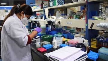 (FILES) In this file photo taken on October 7, 2020, a researcher works at a laboratory of the CSIR-Institute of Genomics and Integrative Biology (IGIB), where a paper-based test for the Covid-19 coronavirus that could give results similar to the speed of