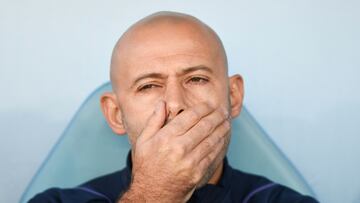 Argentina's coach Javier Mascherano gestures during the Argentina 2023 U-20 World Cup round of 16 football match between Argentina and Nigeria at the San Juan del Bicentenario stadium in San Juan, Argentina, on May 31, 2023. (Photo by Andres Larrovere / AFP)