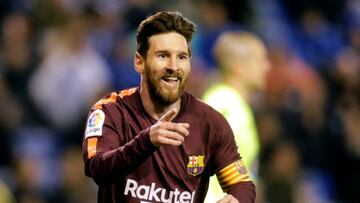 Messi celebrando uno de los goles que le marcó al Deportivo.