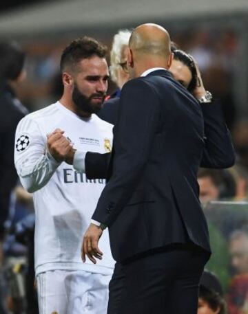 Dani Carvajal tearful at being taken off after pìcking up an injury early in the second half.