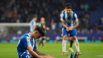 BARCELONA, SPAIN - MARCH 18: Ruben Sanchez of RCD Espanyol reacts during the LaLiga Santander match between RCD Espanyol and RC Celta at RCDE Stadium on March 18, 2023 in Barcelona, Spain. (Photo by Alex Caparros/Getty Images)