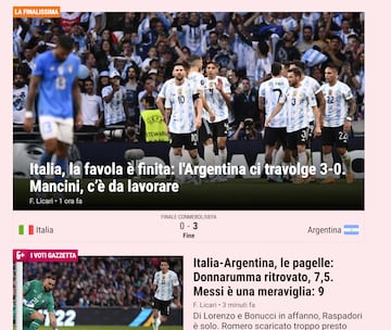 Gazzeta dello sport (Italia)


"Italia, se acabó la historia: Argentina nos arrolla 3-0. Mancini, hay trabajo por hacer"