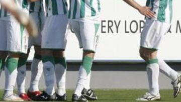 <b>GRAN PASO ADELANTE. </b>Los jugadores del Córdoba felicitan a Charles tras anotar el 0-3 definitivo.