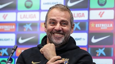 SANT JOAN DESPI, SPAIN - JANUARY 17: Hansi Flick, head coach of FC Barcelona attends his press conference during the training day of FC Barcelona ahead the Spanish League, La Liga EA Sports, football match against Getafe CF at Ciudad Esportiva Joan Gamper on January 17, 2025 in Sant Joan Despi, Barcelona, Spain. (Photo By Javier Borrego/Europa Press via Getty Images)