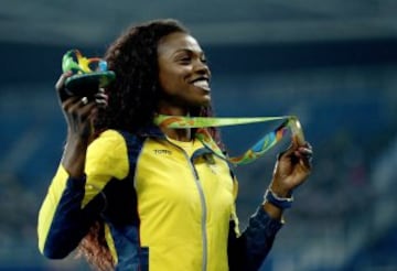 La colombiana tiene dos medallas en los Juegos Olímpicos. Ganó plata en el salto triple de Londres y el oro en Río.