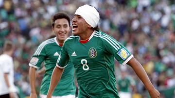 SOCCER/FUTBOL
MUNDIAL FIFA SUB17 2011
SEMIFINAL
ALEMANIA VS MEXICO
Action photo of Julio Gomez of Mexico celebrating a goal, during game of the FIFA Under 17 World Cup game, held at Torreon./Foto de accion de Julio Gomez de Mexico, durante juego de la Copa del Mundo FIFA Sub 17, celebrado en Torreon. 07 July 2011. MEXSPORT/JORGE MARTINEZ