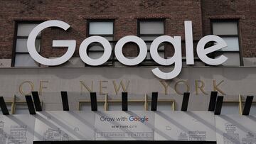 FILE PHOTO: A Google sign is pictured on a Google building in the Manhattan borough of New York City, New York, U.S., October 20, 2020. REUTERS/Carlo Allegri/File Photo