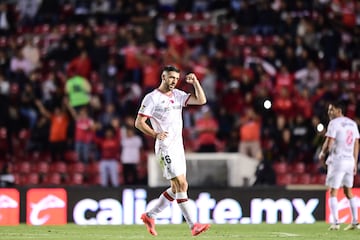   Joao Dias celebrates his goal 0-1 of Toluca during the 12th round match between Queretaro and Toluca as part of the Liga BBVA MX, Torneo Apertura 2024 at La Corregidora Stadium on October 18, 2024 in Santiago de Queretaro, Mexico.