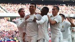 Casemiro celebra un gol con el Real Madrid.