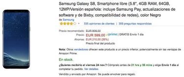 Samsung Galaxy S8, 200 euros más barato en el Black Friday de Amazon