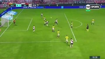 El centrocampista de River abrió el marcador en Mar del Plata ante Aldosivi con un testarazo certero, dirigo al poste, justo antes del descanso.