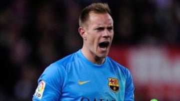 Ter Stegen celebra uno de los goles del Bar&ccedil;a en el Calder&oacute;n