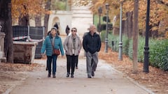 Tres personas ancianas caminando por un parque, a 29 de noviembre de 2023, en Madrid (España). Las pensiones contributivas subirán un 3,8% en 2024 con la fórmula de revalorización recogida en la ley de reforma de las pensiones en la que se tiene en cuenta, como referencia para determinar la subida de estas prestaciones, el IPC interanual promedio de doce meses. El Instituto Nacional de Estadística (INE) ha publicado el dato adelantado del IPC de noviembre, con lo que es posible anticipar cuánto se revalorizarán las pensiones contributivas en 2024 haciendo la media de los doce meses anteriores. El cálculo obtenido es del 3,76%, porcentaje que se redondeará al 3,8%, con lo que las pensiones contributivas subirán el próximo año en esa cantidad.
29 NOVIEMBRE 2023;PENSIONES;REVALORIZACIÓN;REFORMA;IPC;INE;RECURSOS;ANCIANOS
Gabriel Luengas / Europa Press
29/11/2023