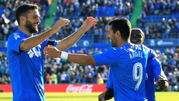 Los jugadores del Getafe celebran un gol. 