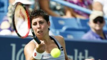 Carla Su&aacute;rez durante su partido frente a Sloane Stephens