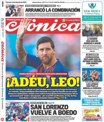 La salida de Messi, en las portadas de los periódicos de medio mundo