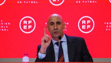 Luis Rubiales, President of RFEF (Real Spanish Soccer Federation) and Andreu Camps i Povill, General Secretary of RFEF (Real Spanish Soccer Federation) during press conference at Ciudad del Futbol on April 20, 2022 in Las Rozas, Madrid, Spain.
Irina R. H