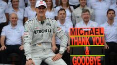 Michael Schumacher en su adi&oacute;s a Mercedes en 2012.