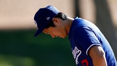 GLENDALE, ARIZONA - FEBRUARY 14: Shohei Ohtani #17 of the Los Angeles Dodgers walks off the field during workouts at Camelback Ranch on February 14, 2024 in Glendale, Arizona.   Chris Coduto/Getty Images/AFP (Photo by Chris Coduto / GETTY IMAGES NORTH AMERICA / Getty Images via AFP)