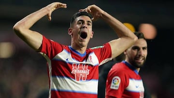 Carlos Fernández celebra un gol con el Granada.