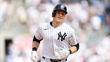 NEW YORK, NEW YORK - JULY 06: Ben Rice #93 of the New York Yankees reacts after a three-run home run against the Boston Red Sox during the seventh inning at Yankee Stadium on July 06, 2024 in in the Bronx borough of New York City. Luke Hales/Getty Images/AFP (Photo by Luke Hales / GETTY IMAGES NORTH AMERICA / Getty Images via AFP)