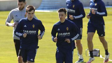 Francho y Franc&eacute;s, en un entrenamiento del Real Zaragoza.