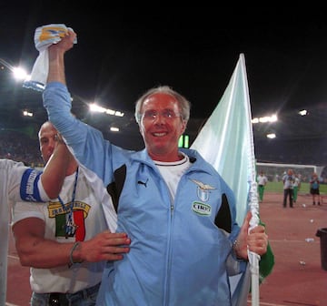 Eriksson celebra el título de liga en la Serie A como técnico de la Lazio.