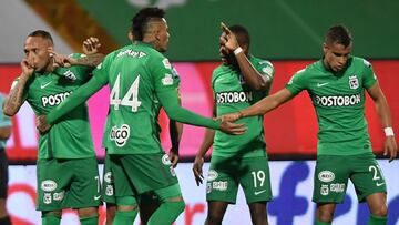 Jugadores de Atlético Nacional en un partido de la Liga BetPlay