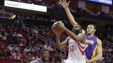 Dec 7, 2016; Houston, TX, USA; Houston Rockets guard James Harden (13) drives against the Los Angeles Lakers in the first quarter at Toyota Center. Mandatory Credit: Thomas B. Shea-USA TODAY Sports