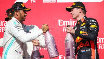 podium HAMILTON Lewis (gbr), Mercedes AMG F1 GP W10 Hybrid EQ Power+, VERSTAPPEN Max (ned), Aston Martin Red Bull Racing Honda RB15, portrait during the 2019 Formula One World Championship, United States of America Grand Prix from november 1 to 3 in Austin, Texas, USA - Photo Antonin Vincent / DPPI
03/11/2019 ONLY FOR USE IN SPAIN