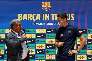 Presentación de Robert Lewandowski en Miami como nuevo jugador del FC Barcelona.