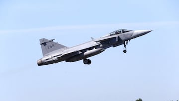 El caza Saab JAS 39 Gripen de la Fuerza A&eacute;rea de Suecia