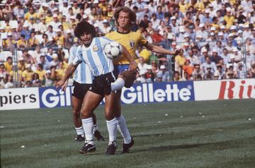 Maradona against Brazil during the 1982 World Cup in Spain.