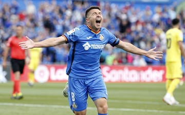 Portillo celebra un gol con el Getafe. 