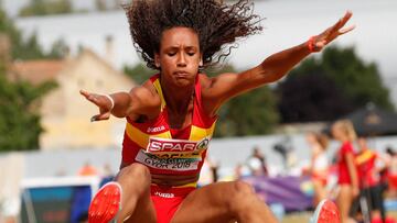 María Vicente compite en salto de longitud durante el heptatlón de los Campeonatos de Europa de Atletismo 2018 celebrados en Gyor.