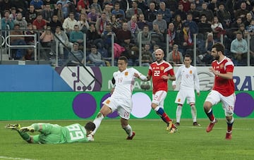 Rodrigo raced into the box to pick up a loose ball and collided with Lunev, who had to be stretchered off.