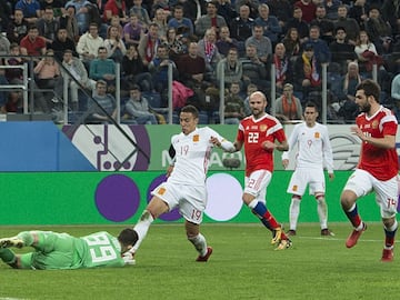 Rodrigo raced into the box to pick up a loose ball and collided with Lunev, who had to be stretchered off.