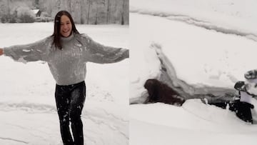 Nicole Steiner saltando sobre un trampolín nevado