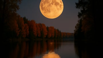 Hunter's Moon over lake - artist's impression