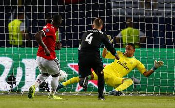 Agosto de 2017. El Real Madrid gana la Supercopa de Europa al Manchester United de Mourinho tras vencer 2-1 en Skopje, Macedonia. En la imégen. Lukaku marcando el 2-1.