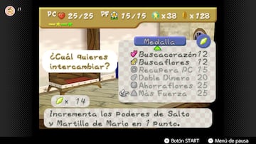 Paper Mario 64, Nintendo 64, Nintendo Switch Online, tienda, insignias, texto