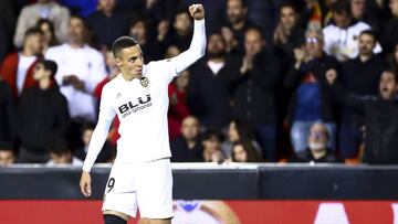 Rodrigo Moreno of Valencia CF celebrate after scoring the 2-0 goal during UEFA Europa League match round of 16, 1st leg, between Valencia CF vs FC Krasnodar at Mestalla Stadium on March 7, 2019.
